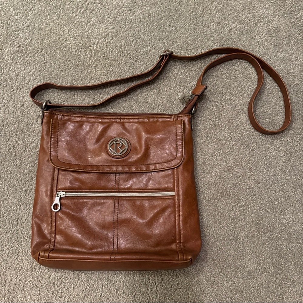 Relic Fossil Brown Faux Leather Crossbody Handbag with Adjustable Strap
